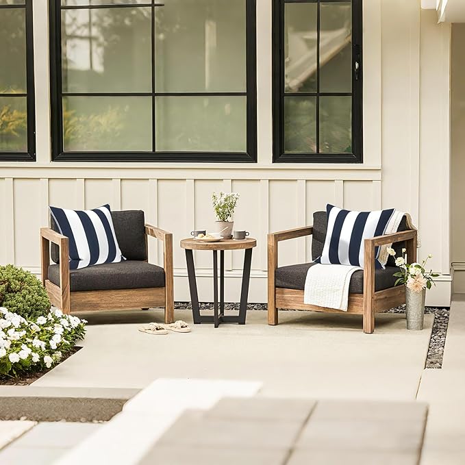 LVTXIII Outdoor Throw Pillows 18x18 Patio Waterproof Square Pillows with Piping Fade Resistant Accent Pillow for Spring Summer Garden Decoration, Set of 2, Cabana Navy