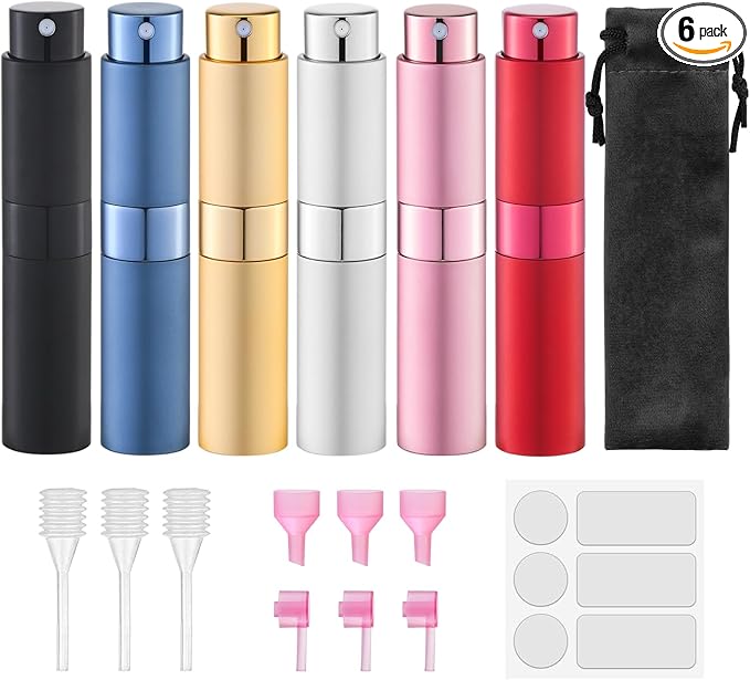 Lulupack Travel Perfume Bottle Refillable - Cologne Spray Atomizer Mini - Empty Travel Size Sprayer Small Refill Sample Container - Portable Fragrance Decant Dispenser for Women 6PCS 8ml Red