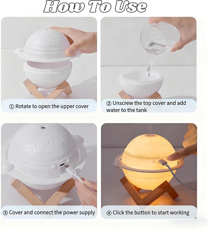Mini Humidifier, Moon Lamp Desktop Humidifier with LED Night Light, 2 Gear Intermittent Spray, USB Charging Mist Humidifiers, for Bedroom, Office Room, Bedroom, Travel, Etc(Design model)