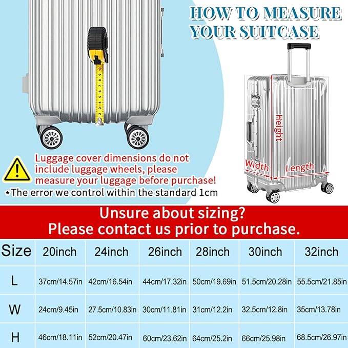 Yotako Clear PVC Suitcase Cover Tough Protector, 24 Inch Luggage Covers for Wheeled Suitcase 24"