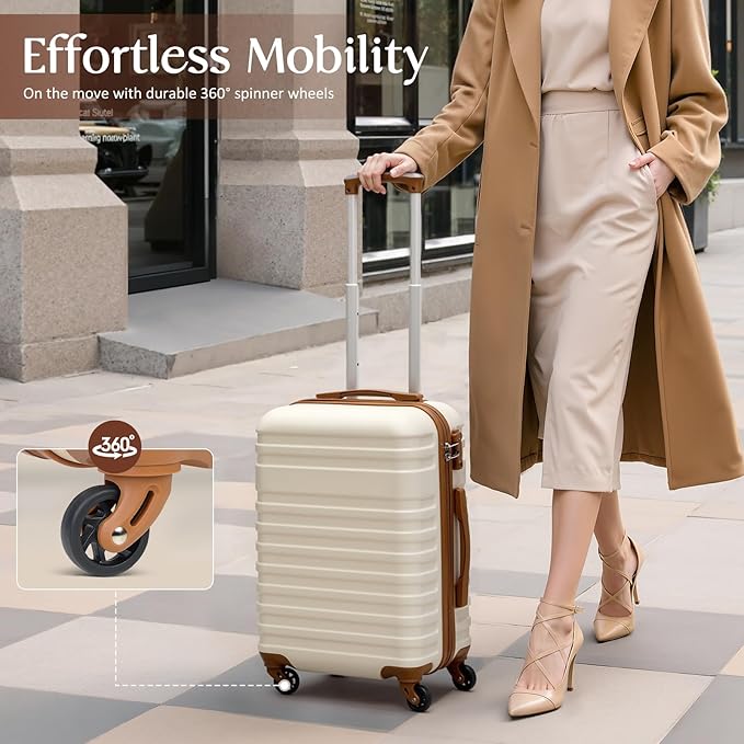 Coolife Luggage Sets Suitcase Set 3 Piece Luggage Set Carry On Hardside Luggage with TSA Lock Spinner Wheels (White, 3 piece set (BP/TB/20))