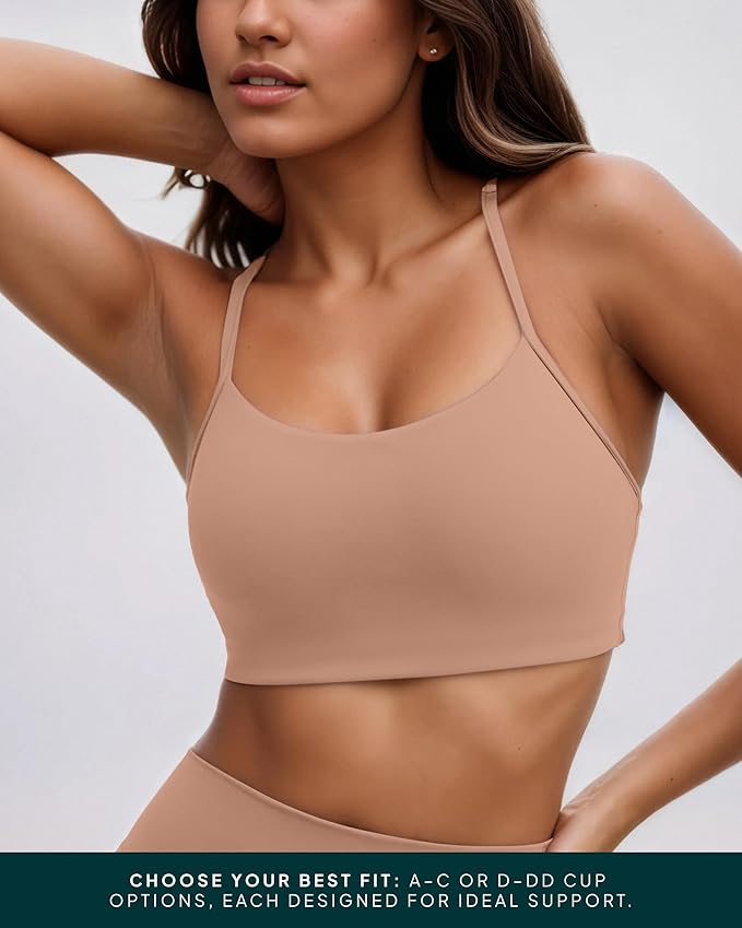 PAVOI ACTIVE Yoga Racerback Bras for Women - Buttery Soft Low Support Scoop Neck Y-Back Thin Strap Sports Bra - FlexFlow