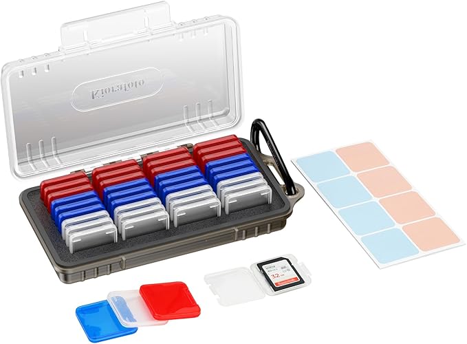 36 Slots SD Card Case with 36 Individual Clear Plastic Memory Card Cases for 36x SD SDXC SDHC Cards,Water-Resistant Anti-Shock Camera SD Card Holder Organizer with Carabiner & Labels - Transparent