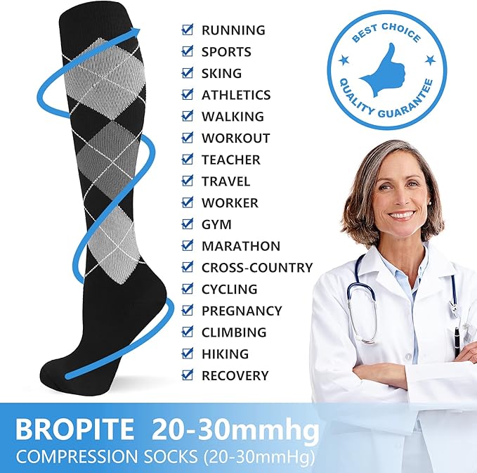 bropite Flora Compression Socks for Women & Men-Knee high 6 Pairs 20-30mmhg Support Running Nurse Travel