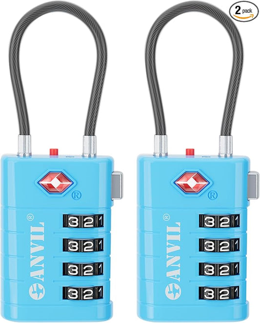 ANVIL TSA Approved Luggage Locks with Search Alert Indicator, 4-Digit Combination Suitcase Lock, Advanced TSA008 Core Heavy Duty Anti-Theft Travel Lock for Double Zippers, Backpacks