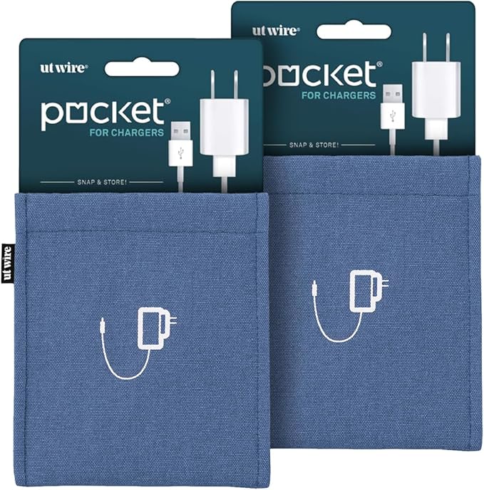 UT Wire [2-PACK Pocket Snap & Store Mobile Charger Case Pouch, Slate Blue with Solid Grey Interior