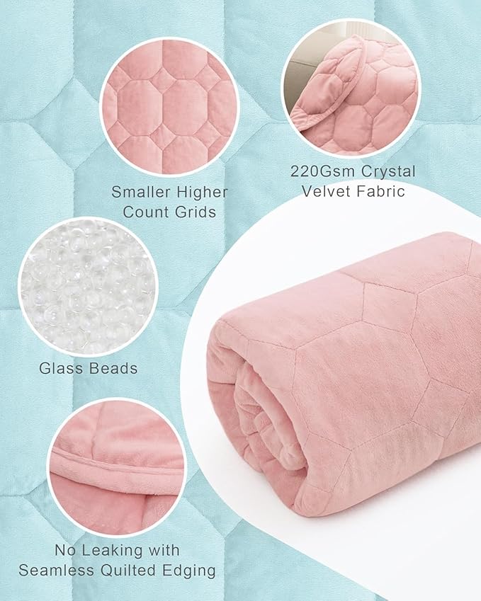 Cottonblue Weighted Lap Blanket Pad 5 lbs 29" x 33", Cozy Luxury Crystal Velvet Weighted Blanket for Adults Teens, Small Weighted Blanket Throw All Season for Travel Relaxation Sleeping, Dull Pink