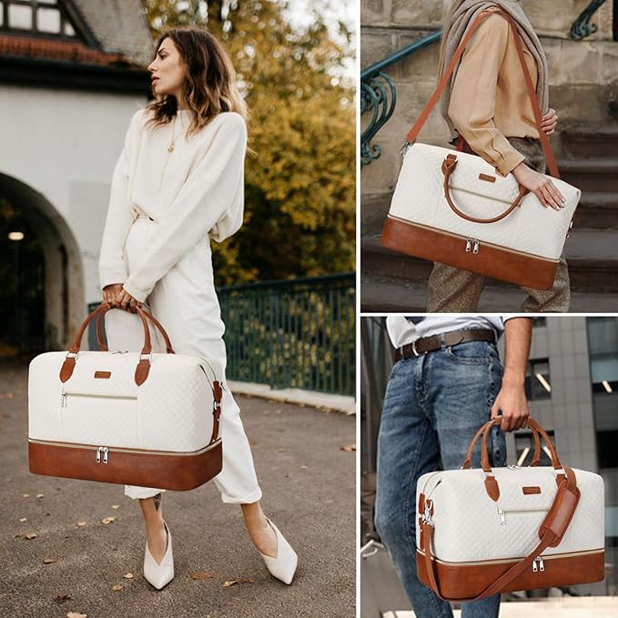 ITIEZY Weekender Overnight Bag for Women - Large Travel Duffel Bag with Shoe Compartment, Gym Duffel Bag Hospital Bag Carry On Tote Bags for Airplanes with Crossbody Bag Toiletry Bag 3Pcs Set