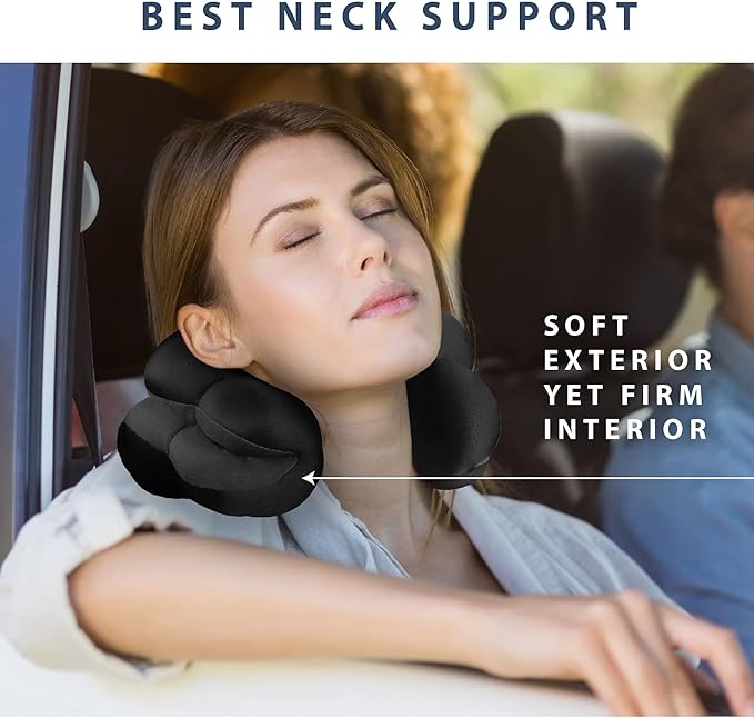 Total Pillow Donut Pillow for Airplane & Travel, Sleeping Neck Pillow, Microbead Comfortable Pillow for Neck, Head, Back, Lumbar & Pelvic Support, Twists to Many Positions - Black