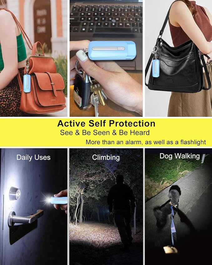 Personal Alarm for Women, Rechargeable with Safety Lights & Low Battery Notice, 130dB Siren with Extra Bright LED Flashlight Strobe Light for Emergency, Dual Light Sources Safety Keychain