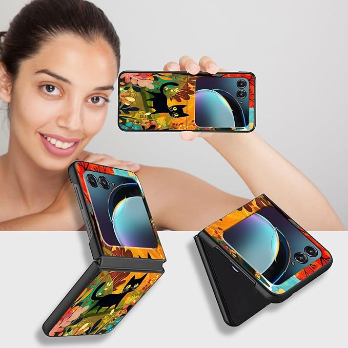 for Motorola Razr 2025 Case,for Moto Razr 60 Phone Case Cute Slim Hard PC Ultra-Thin Anti-Scratches Shockproof Protective Phone Cover,Cartoon Cat Forest