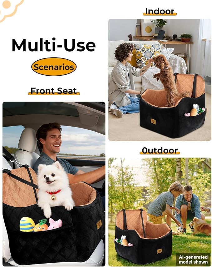 Dog Car Seat for Small/Medium Dogs, Detachable Washable Dog Booster Car Seat Under 35lbs, High-Support Memory Foam,Travel Bed with Storage Pockets