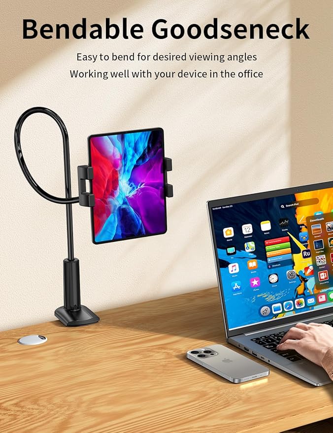 bokilino Gooseneck Tablet Holder Stand for Bed Adjustable Flexible Long Arm Tablets Mount Clamp on Table Compatible with iPad Air Mini | Galaxy Tabs | Kindle Fire | Switch or Other 4.7-12.9" Devices