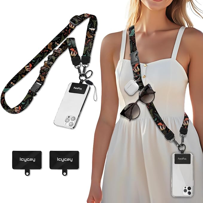 Icycay Phone Lanyard Crossbody, Butterfly Cell Phone Strap for Around The Neck Adjustable, Mushroom Flower Teacher Anti Theft Cute Lanyard for ID Holder Keys Accessories Travel Essential