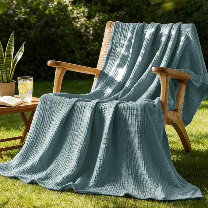 BEDELITE 100% Cotton Muslin Blankets for Adults - 4-Layer Twin Size Breathable and Lightweight Gauze Blanket for Couch, Bed, Travel and Summer, Soft & Cozy Gift for Women, Teal, 60"x80"
