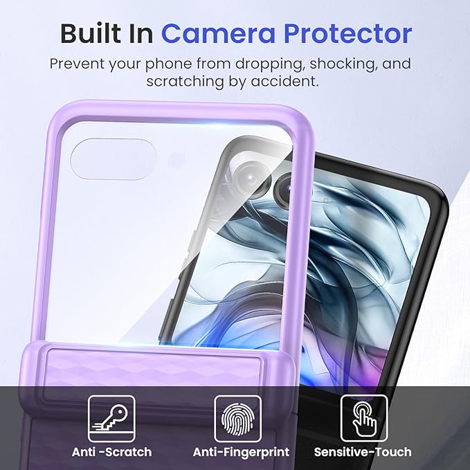 VEGO for Motorola Razr 2026/2025/2024 Phone Case, with Built-in Screen Protector[Anti-Scratch&No-Slip] Full-Body Protective Shockproof Case with Hinge Protection for Moto Razr 2024/2025/2026-Purple