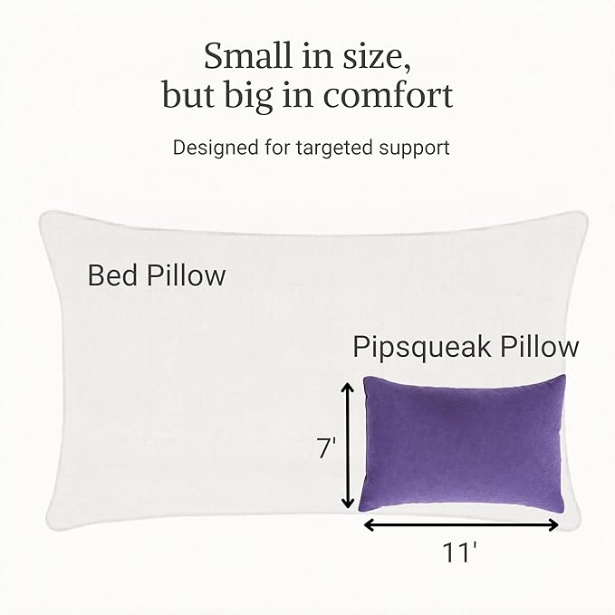 Pipsqueak Microfiber Pillow - Small, Mini, Tiny - 11 x 7 in - Perfect for Travel, Cars, Airplanes, Camping, Dogs, Toddlers, Kids, Lumbar, Knees and Neck - Ages 2 Yrs and Up