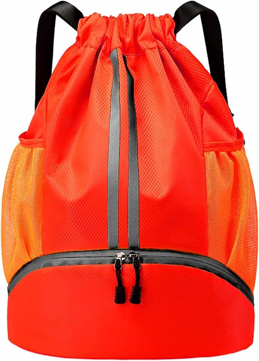 JELUTAR Drawstring Backpack Gym Bag with Shoes Compartment for Soccer, Basketball, Swim, Water-Resistant String Backpack Beach Cinch for Women Men, Red