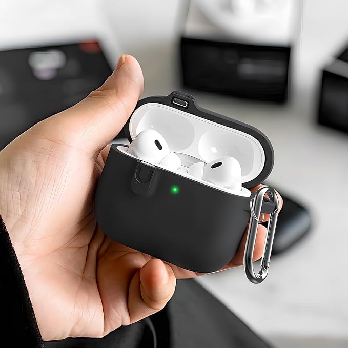 Compatible with AirPod 4 Case Cover with Cleaner Kit, Soft Silicone Cover for airpod 4 case Comes with Magnetic Lid Lock & Keychain-Solid for Women/Men,Black