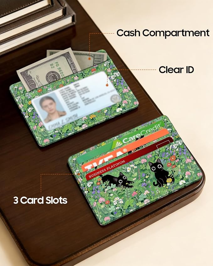 FINTIE Slim Minimalist Front Pocket Wallet, RFID Blocking Credit Card Holder Card Cases with ID Window for Men Women, Cat