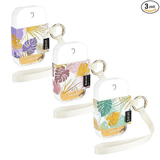 Likesing Hand Sanitizer Spray Sleeve Compatible with T0uch-land, 3 Elastic Travel Hand Sanitizer Holder with Keychain and Wrist Strap for Travel Hand San1tizer for Glow Mist and Power Mist(Leaf)