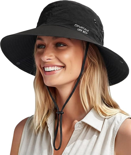 FURTALK Sun Hats for Women Ponytail UPF 80+ Beach Summer Hat Wide Brim Packable Cowboy Hat