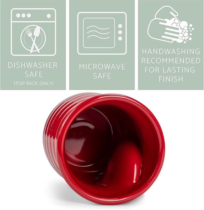 Elanze Designs Ribbed 14 ounce Ceramic Stoneware Handwarmer Mugs Set of 4, Red