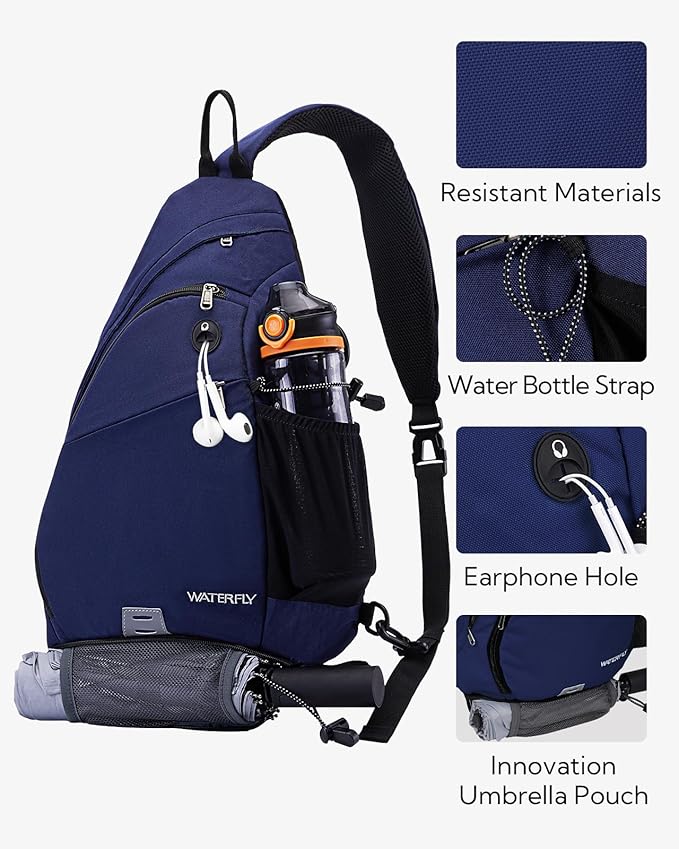WATERFLY Sling Bag Sling Backpack Small Crossbody Shoulder Bag for Men Women Traveling Cycling Hiking Daypack