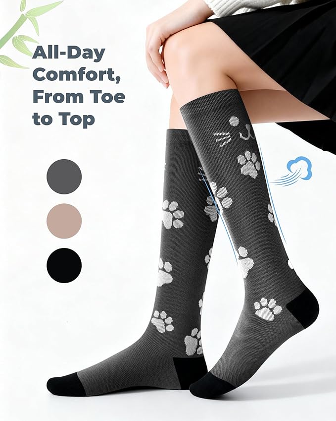 Compression Socks for Women 15-20 mmHg, Viscose from Bamboo, 3-Pair Knee High for Flying, Work & All-Day Comfort