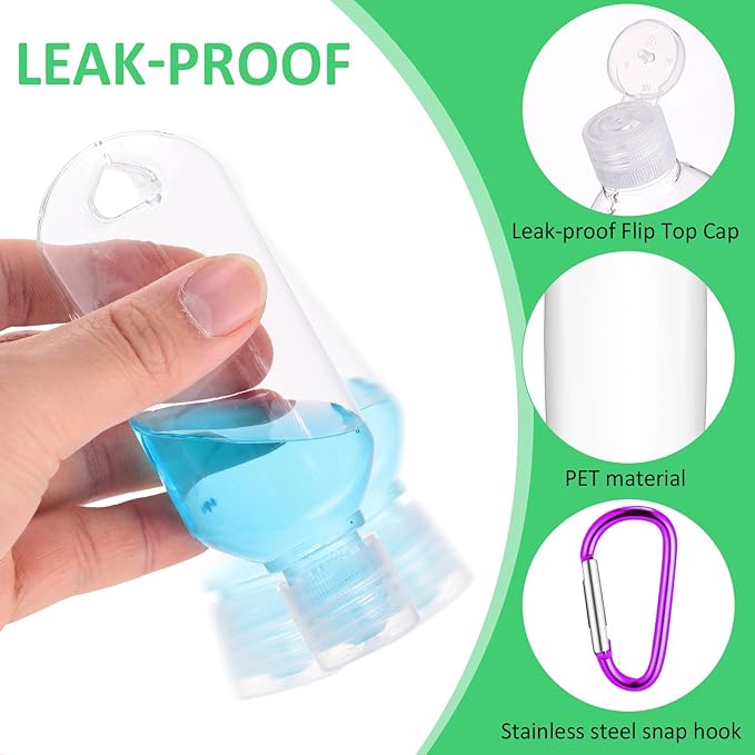 FairySandy 50 Pcs Traveling Bottles with Keychain 2oz Clear Plastic Hand Sanitizer Holder Keychain Empty Refillable Liquid Packing Container Squeeze Plastic Bottle with Lid,Rectangle