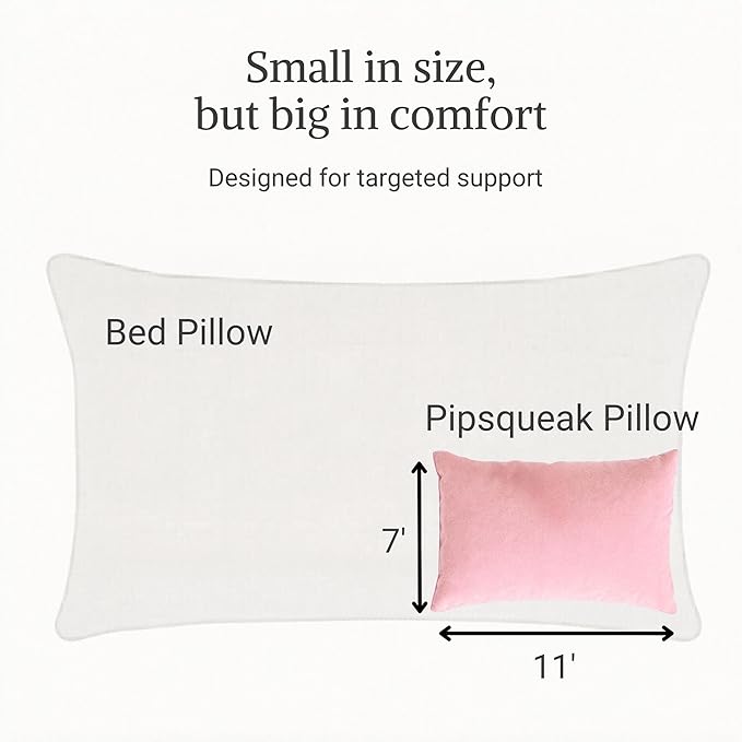 Pipsqueak Microfiber Pillow - Small, Mini, Tiny - 11 x 7 in - Perfect for Travel, Cars, Airplanes, Camping, Dogs, Toddlers, Kids, Lumbar, Knees and Neck - Ages 2 Yrs and Up