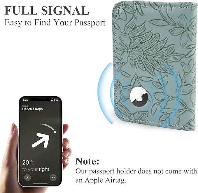 lizimandu Passport Holder with Airtag Slot, Airtag Passport Wallet for Men Women, Slim Leather Passport Holder Case Family for Travel Anti-Lost(1-Carved Green2)