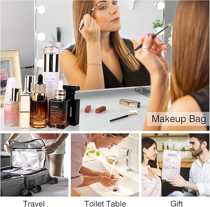 BOYATU Travel Makeup Bags Cosmetic Organizer Bag: 3-Set Large Capacity Make up Bag - PU Leather Toiletry Bags for Women - Wide Open Portable Pouch with Divider & Handle (01-Z-Light Purple)