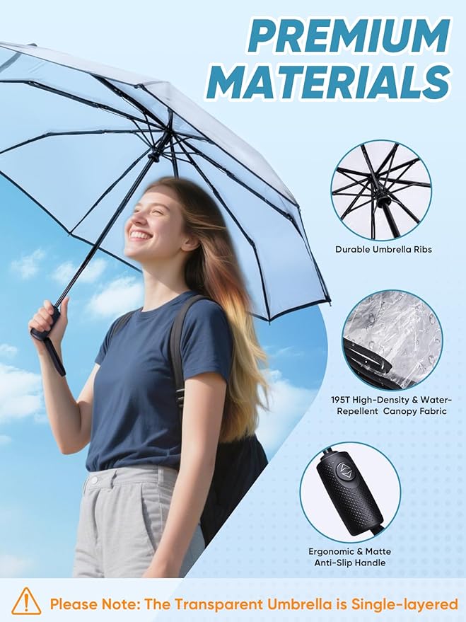 PTEROMY Windproof Travel Umbrellas for Rain and Sun, Withstands 85MPH Winds Auto Open Close Folding Umbrella with Ergonomic Handle, Quick Dry Canopy for Commuting or Backpack
