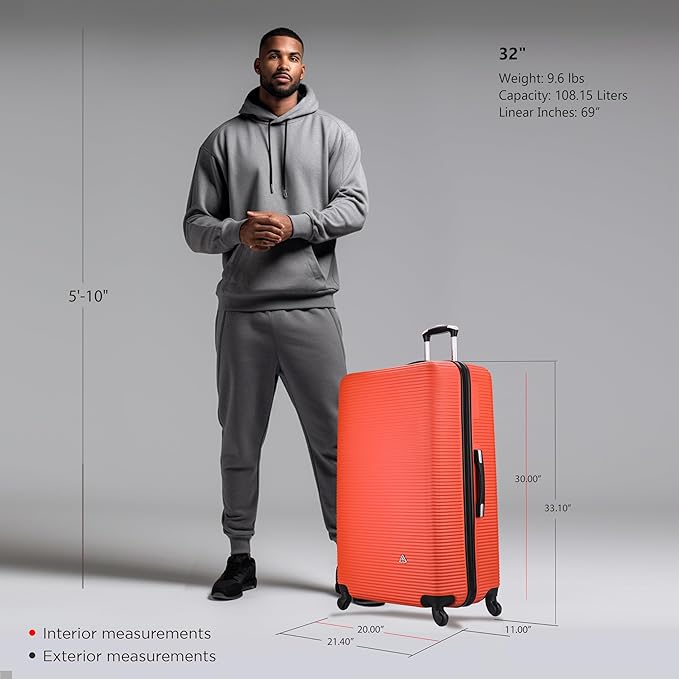 InUSA ROYAL Hardside Spinner Luggage with Ergonomic Handles | Spacious Travel Suitcase with Four Spinner Wheels and Studs | 32 Inch Extra Large Spinner Luggage | Orange