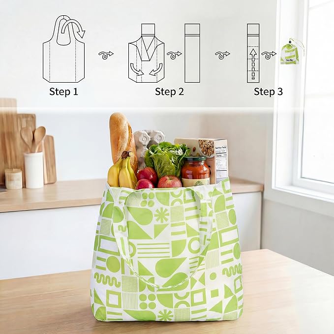 Stelle Lightweight Reusable Grocery Bag with Handles Ripstop Nylon Foldable Tote Shopping Bags for Travel and Groceries