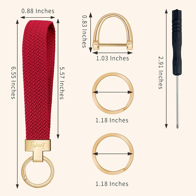 Fishent Stretchy Wristlet Keychain, Cute Key Chain, Woven Wrist Lanyard for Car Keys with 3 Keyrings and D-ring for Women Men