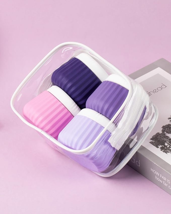 Mrsdry Travel Containers for Toiletries 4 Pack, TSA Approved Travel Size Toiletries, Travel Size Containers, With Clear Bag Leak Proof Silicone Jars, Travel Essentials Creams Jars Carrying Small Items