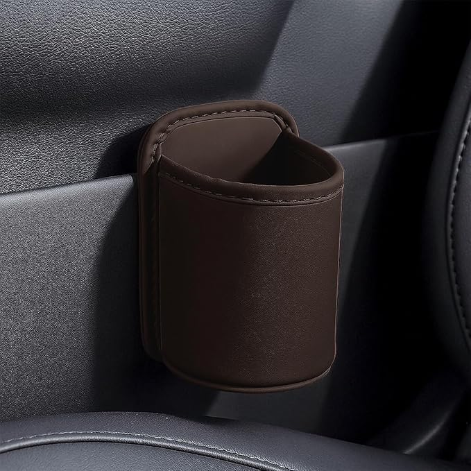 YoRise Leather Car Cup Holder, Scratch-Resistant Clip-On Auto Door Beverage Holders, Universal Hanging Vehicle Back Seat Drink Pocket Organizer for Soda Cans, Water Bottles, Coffee (Brown)