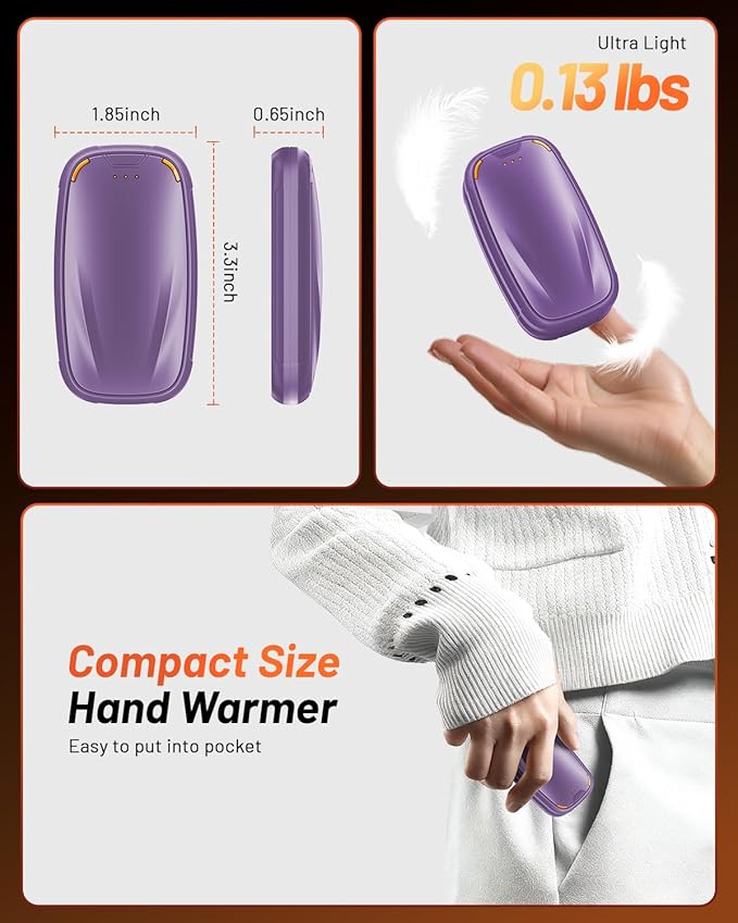 Hand Warmers Rechargeable 2 Pack, 3-Settings Rechargeable Hand Warmer, AI Smart Heating, Pocket Portable Electric Hands Warmer, Magnetic Handwarmers, A Winter for Kids and Loved Ones