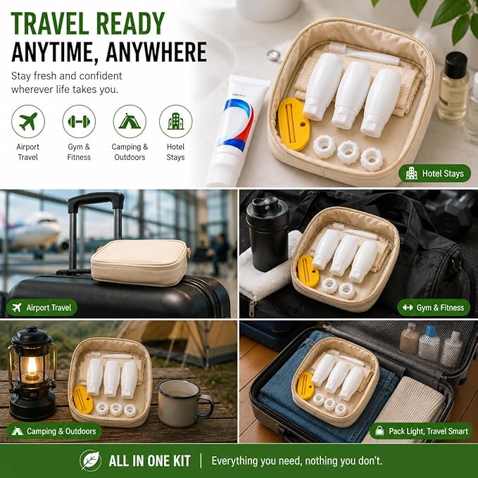 Toothpaste Refill Adapter Kit with Refillable Toothpaste Tubes and Squeezer, Portable Travel Connectors for Transferring Toiletries, Leak-Proof Packing Set (1 Set)