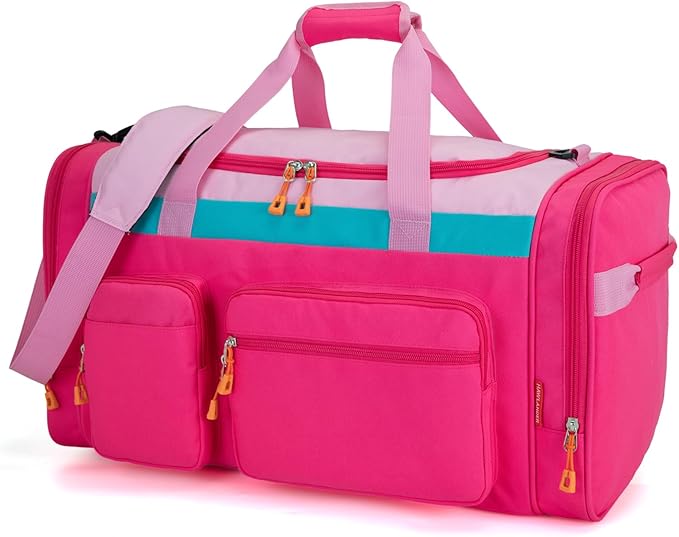 Large Kids Duffle Bag for Travel, Overnight, or Weekender, 22" inch (Pink Rose)