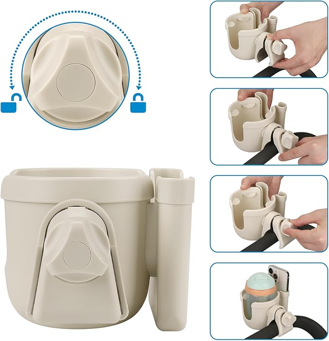 Accmor Stroller Cup Holder with Phone Holder, Bike Cup Holder, Universal Cup Holder for Uppababy Nuna Doona Strollers, 2-in-1 Cup Holder for Walker, Wheelchair, Scooter