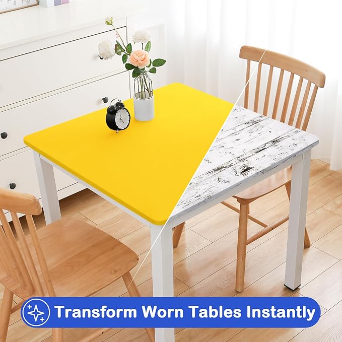 Wolkemer 2 Pack 3 Foot Yellow Fitted Tablecloth 36x36 Inch Square Elastic Edges Table Cloth, Spandex Stretch Table Cover with Machine Washable Fabric for Wedding Party Picnic Dining Indoor Outdoor