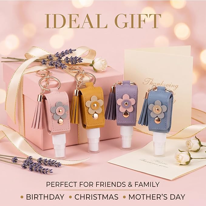 4pc Keychain Holder, 30ml Refillable Travel Bottles for Hand Sanitizer Lotion,Clip on Keychain for Purse Backpack