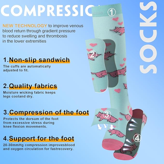 bropite Flora Compression Socks for Women & Men-Knee high 6 Pairs 20-30mmhg Support Running Nurse Travel