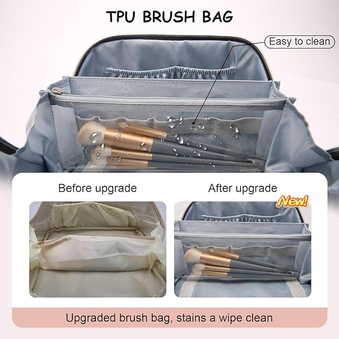 BOYATU Travel Makeup Bags Cosmetic Organizer Bag: 3-Set Large Capacity Make up Bag - PU Leather Toiletry Bags for Women - Wide Open Portable Pouch with Divider & Handle (01-Z-Pink)