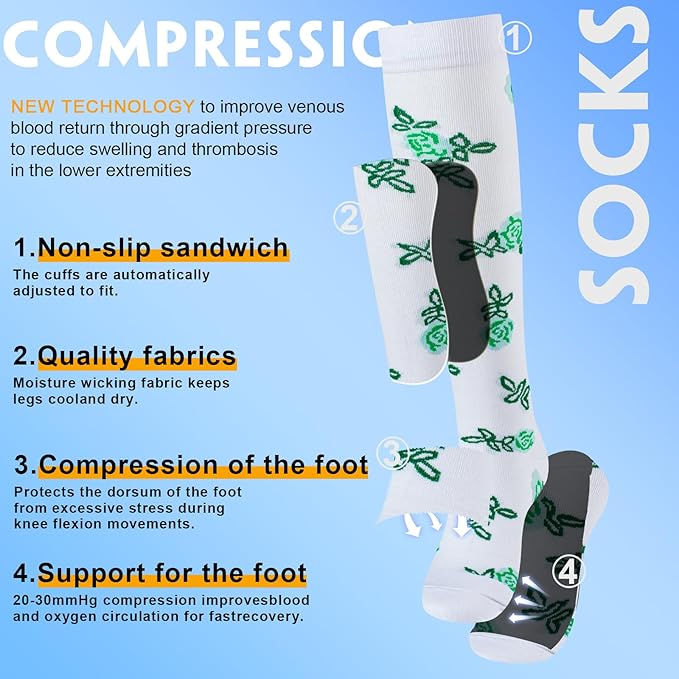 cerpite Compression Socks for Women & Men 6 Pairs Knee High Compression Socks 20-30 mmhg Best for Running,Nurse,Travel