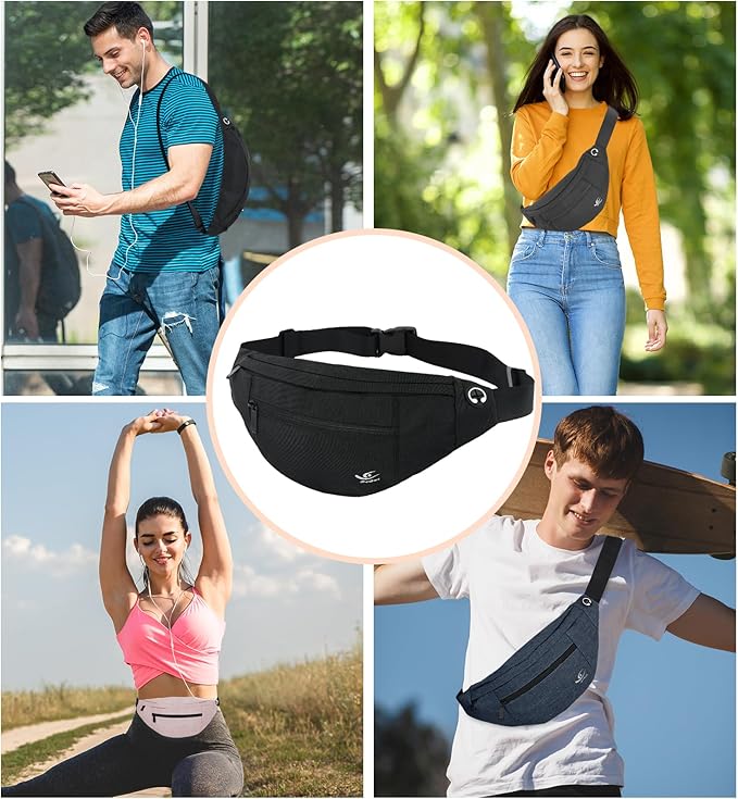 HiRui Large Crossbody Fanny Pack for Men Women Waist Bag Pack with 4-Zipper Pockets Phone Bag Fits All Phones Wallet Keys, Casual Hands-Free Waist Pack for Travel Workout Running (Pink)