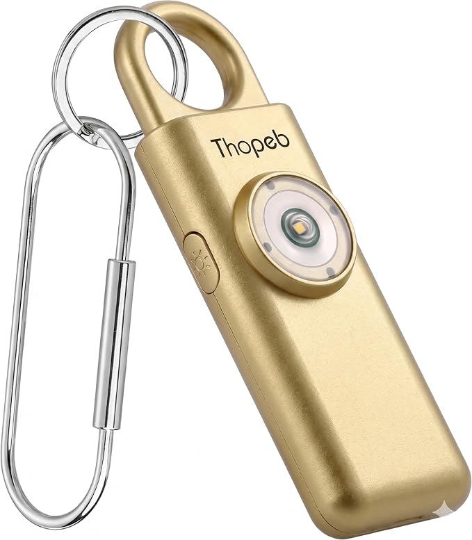 Thopeb– Personal Safety Alarm for Women–135dB Siren, Strobe Light and Rechargeable - Safety Alarm Keychain for Women (Metallic Gold)